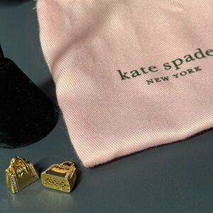 Kate Spade Gold with Crystal Hoop with gold purse charm drop Earrings ♠️